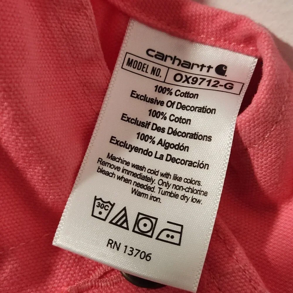 Carhartt GIRLS' LOOSE‎ FIT CANVAS BIB OVERALL OX9712-G Pink Size 9 Months